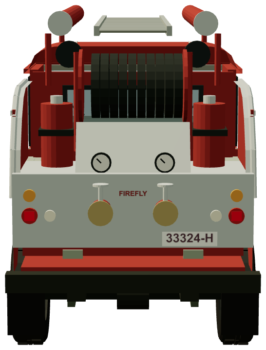 Snowy Mountains Hydro Fire Truck — rear view, registry 3D render