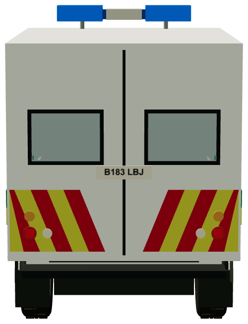 St John Ambulance One Ten B183 LBJ — rear view, registry 3D render