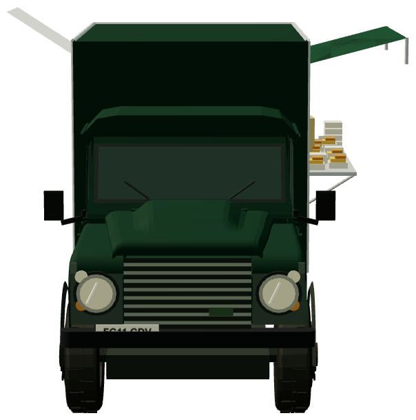 Teddy's Fish & Chips Defender — front view, registry 3D render