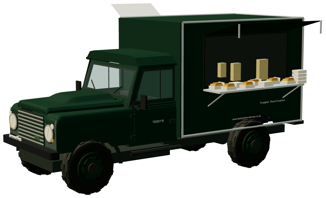Teddy's Fish & Chips Defender — three-quarter view, registry 3D render