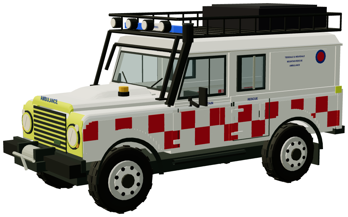 Teesdale and Weardale Search and Mountain Rescue Defender — three-quarter view, registry 3D render