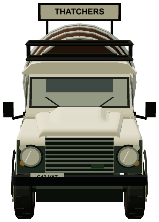 Thatchers Cider Cask Defender — front view, registry 3D render