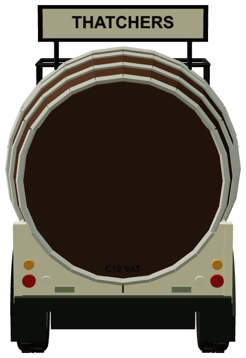 Thatchers Cider Cask Defender — rear view, registry 3D render