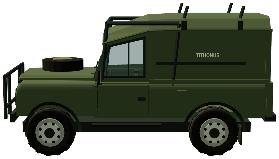 Tithonus life-extension Defender — side view, registry 3D render