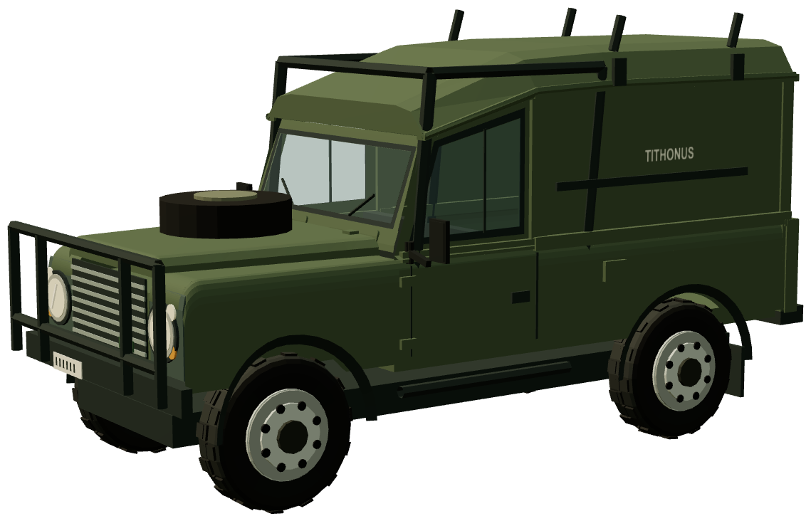 Tithonus life-extension Defender — three-quarter view, registry 3D render