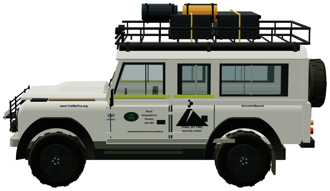 Trail by Fire Defender 110 — side view, registry 3D render