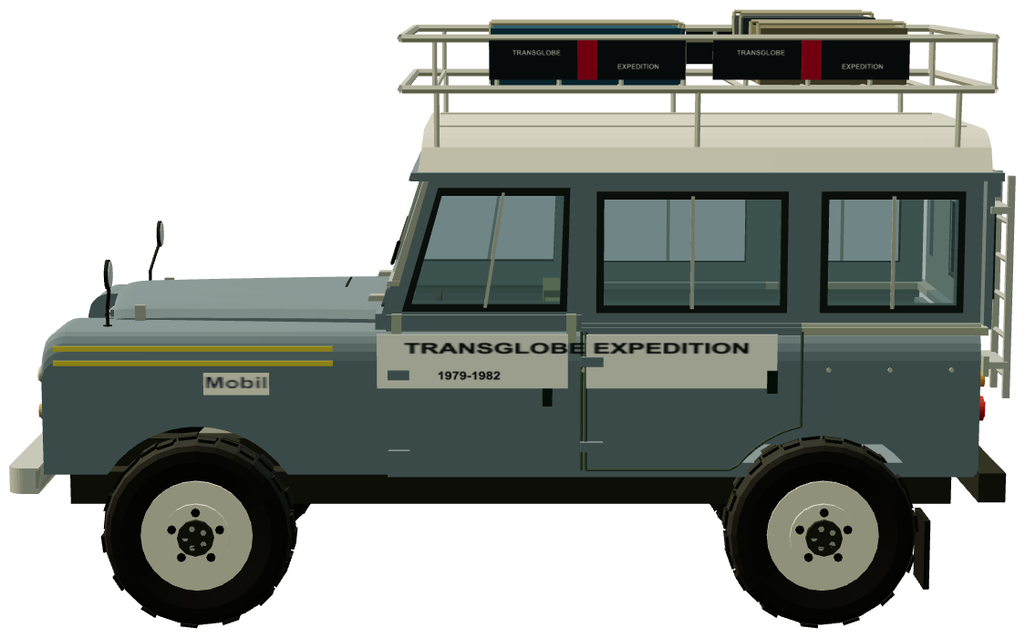 Transglobe Sahara Land Rover — side view, registry 3D render