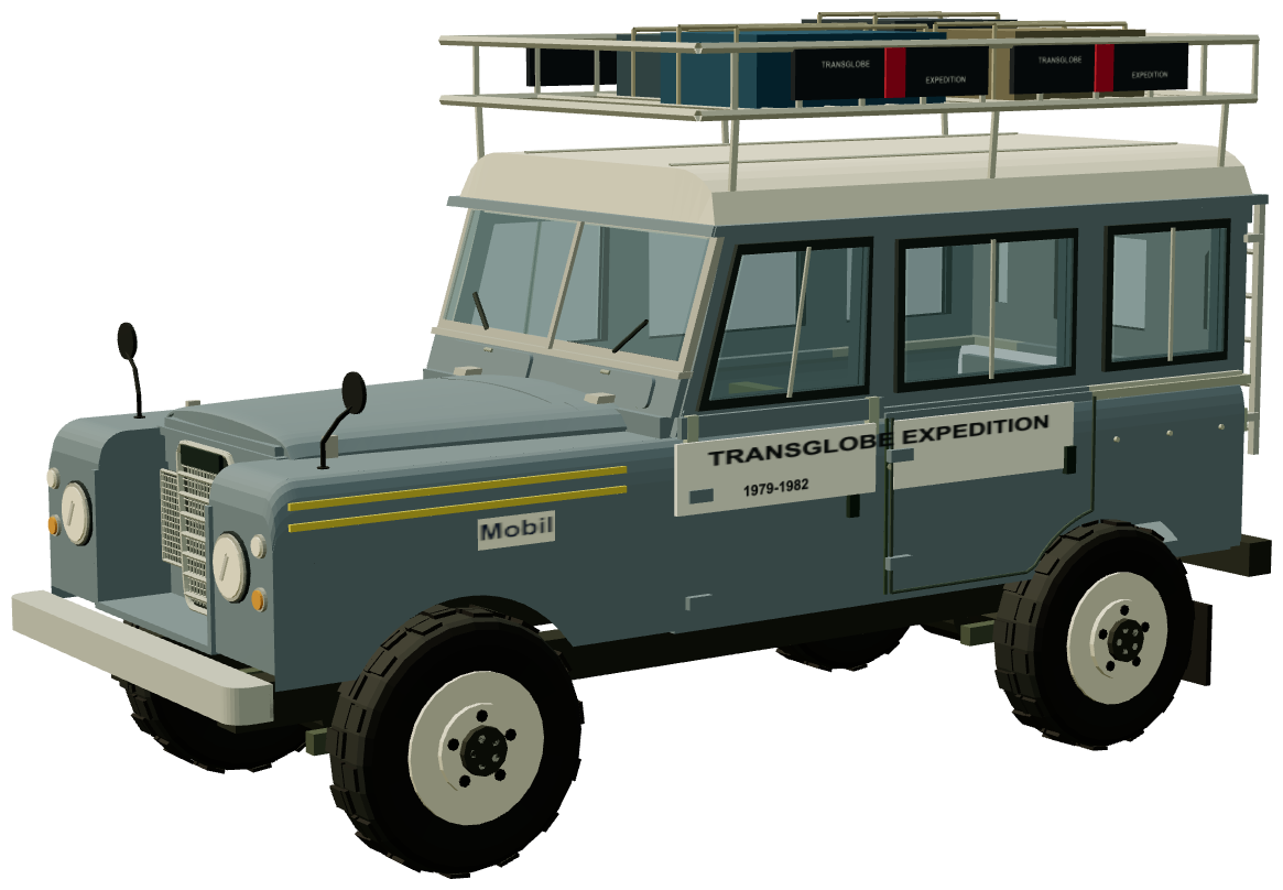 Transglobe Sahara Land Rover — three-quarter view, registry 3D render