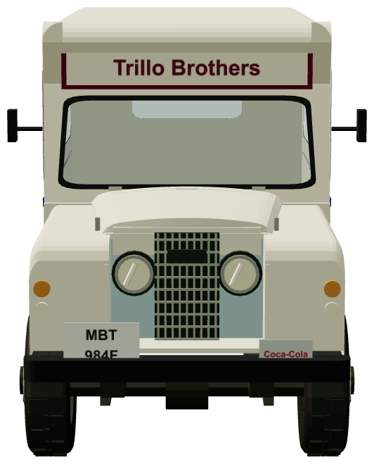 Trillo's of Whitby Ice Cream Van — front view, registry 3D render
