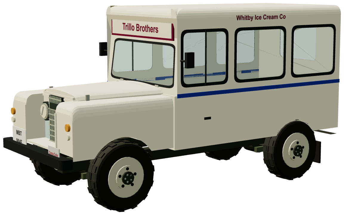 Trillo's of Whitby Ice Cream Van — three-quarter view, registry 3D render