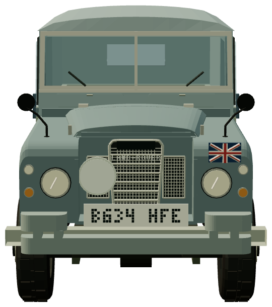 Series III 109″ · UK military — front view, registry 3D render