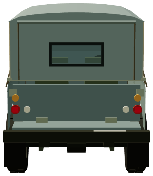 Series III 109″ · UK military — rear view, registry 3D render