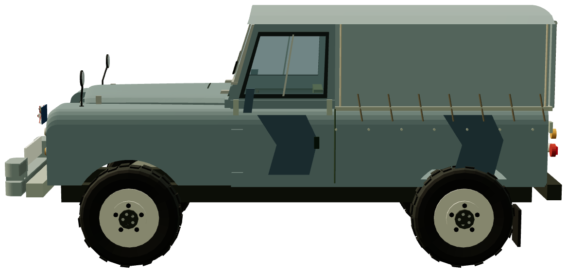 Series III 109″ · UK military — side view, registry 3D render