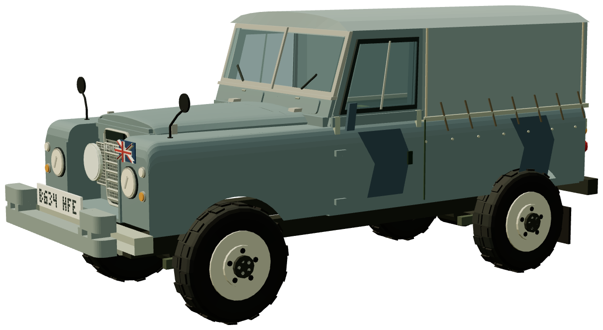 Series III 109″ · UK military — three-quarter view, registry 3D render