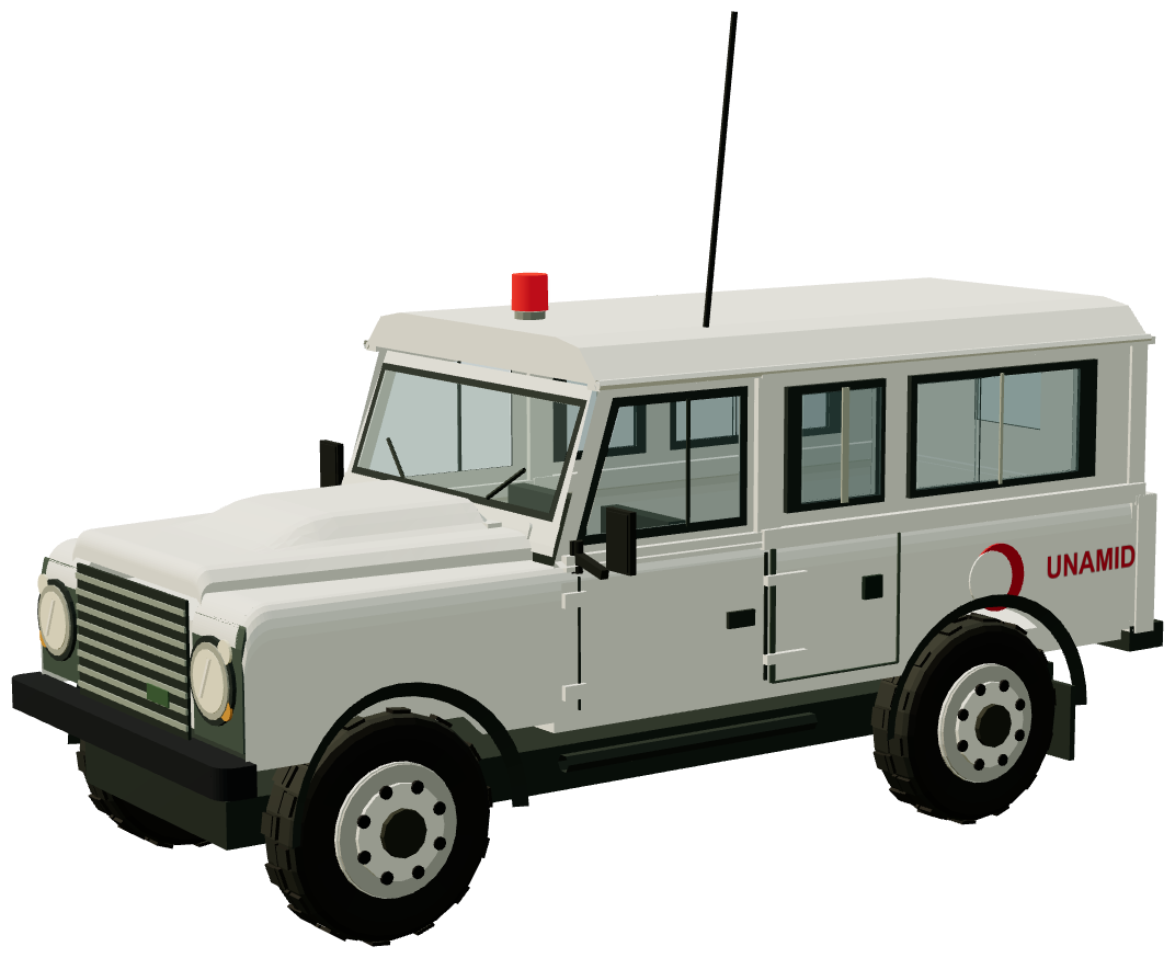UNAMID Defender 110 Medical Vehicle (Nyala 2011) — three-quarter view, registry 3D render