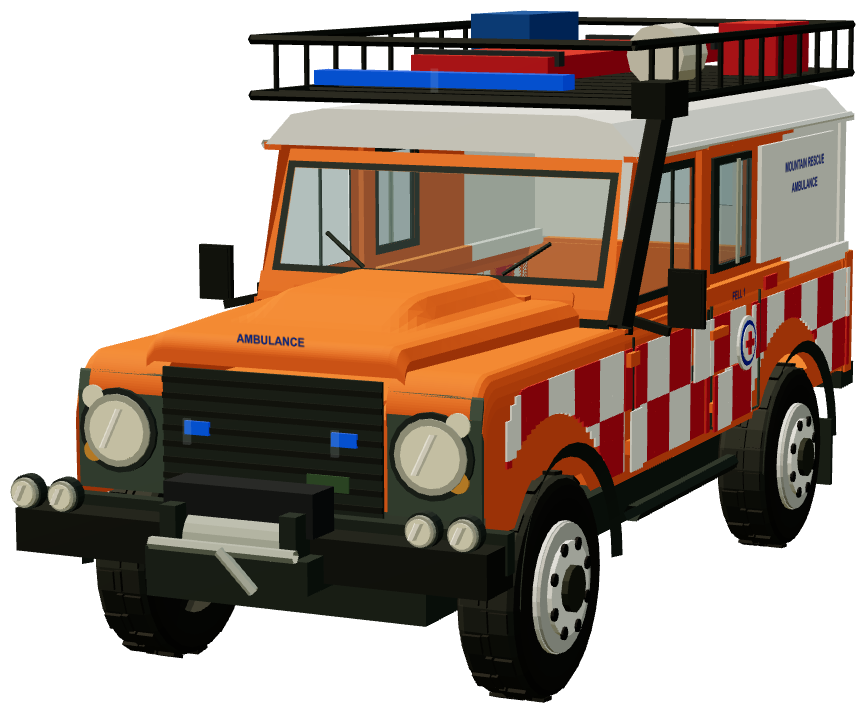 Upper Wharfedale Fell Rescue Defender Fell 1 — front three-quarter view, registry 3D render