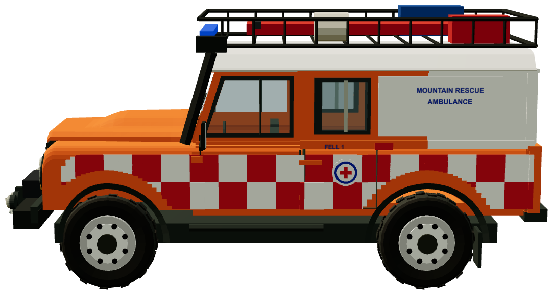 Upper Wharfedale Fell Rescue Defender Fell 1 — side view, registry 3D render