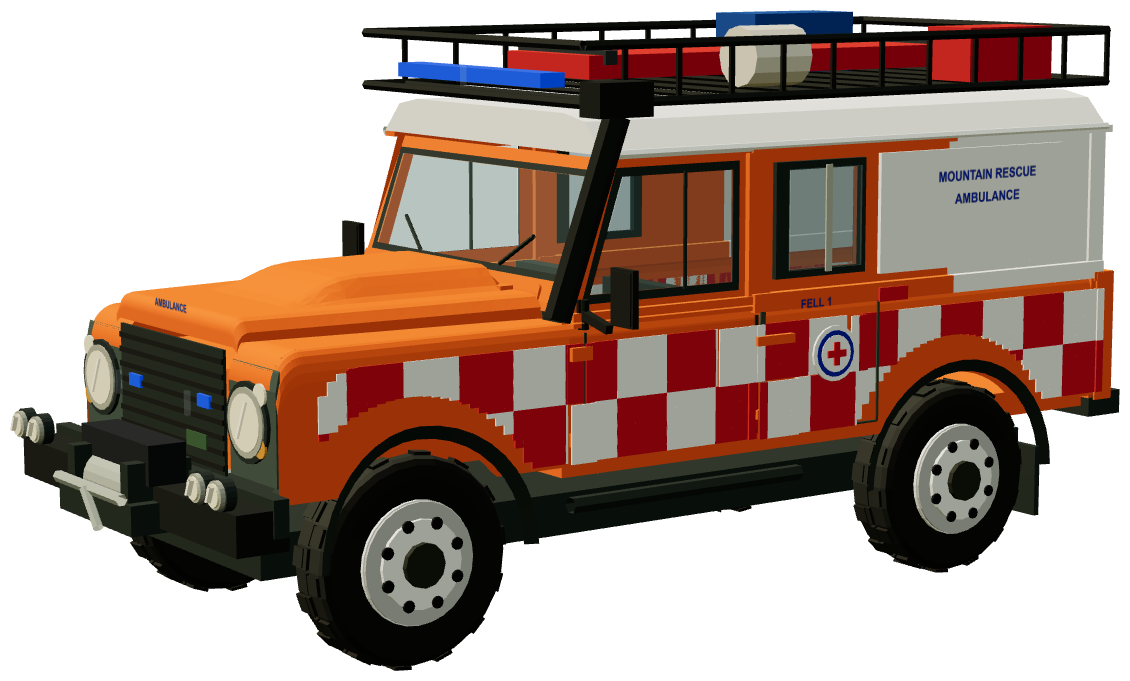 Upper Wharfedale Fell Rescue Defender Fell 1 — three-quarter view, registry 3D render