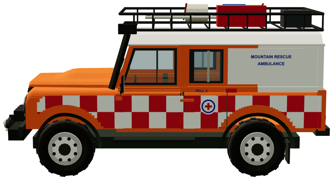 Upper Wharfedale Fell Rescue Defender Fell 2 — side view, registry 3D render