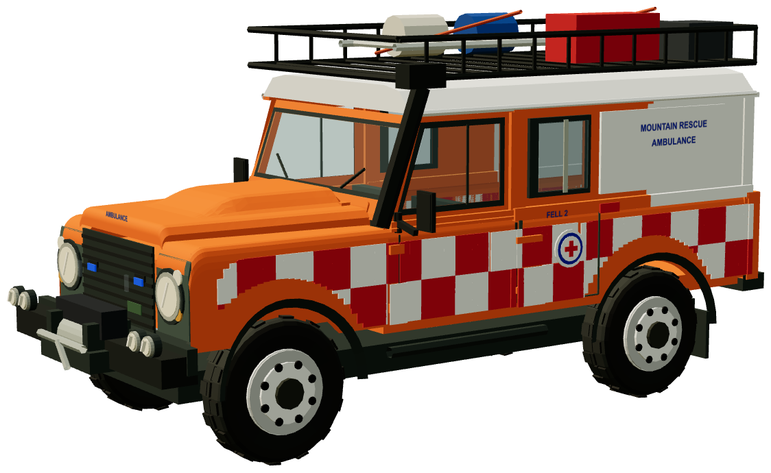 Upper Wharfedale Fell Rescue Defender Fell 2 — three-quarter view, registry 3D render
