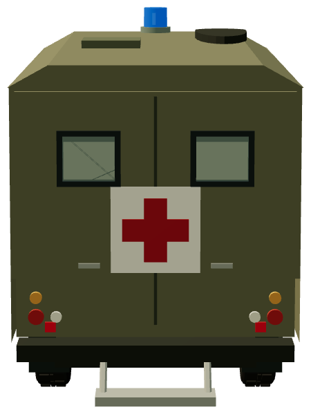 Wolf Ambulance — rear view, registry 3D render