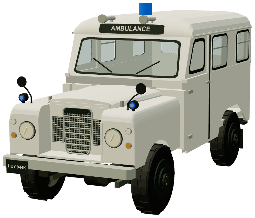 Worcestershire Ambulance Service Land Rover 109 — front three-quarter view, registry 3D render