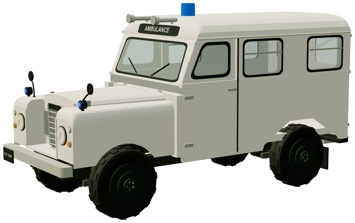 Worcestershire Ambulance Service Land Rover 109 — three-quarter view, registry 3D render