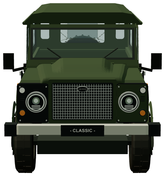 Defender Works V8 Churchill Edition — front view, registry 3D render