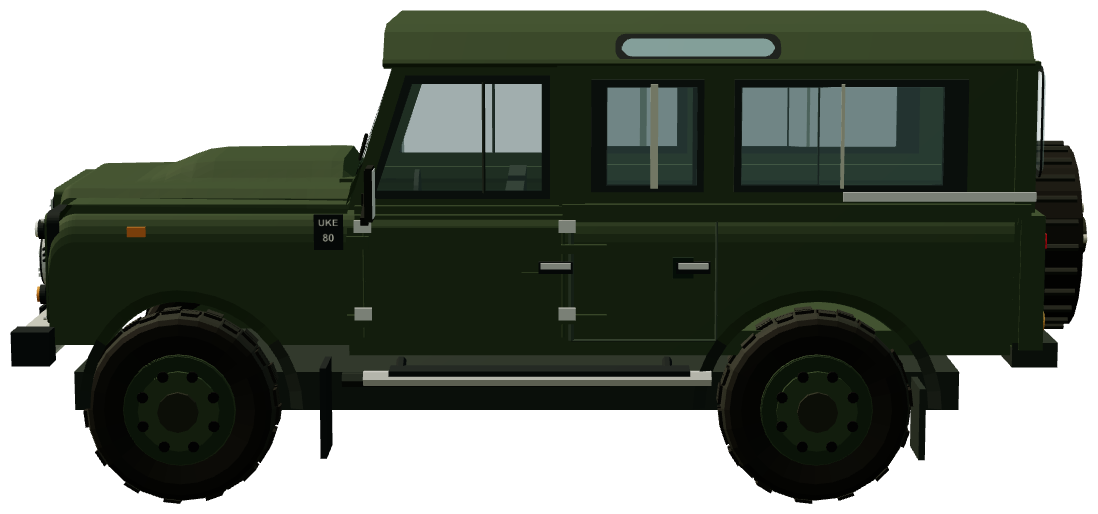 Defender Works V8 Churchill Edition — side view, registry 3D render