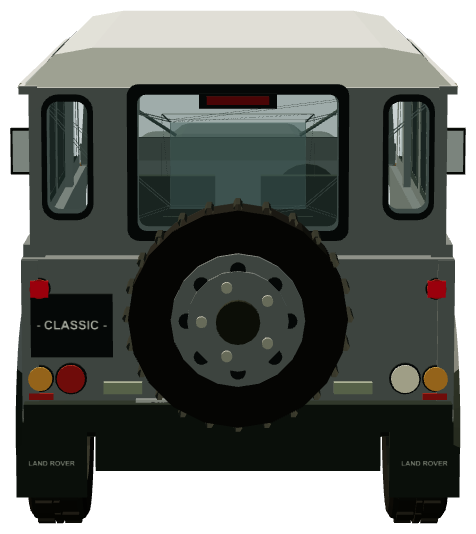 Classic Defender Works V8 DAKTARI Edition — rear view, registry 3D render